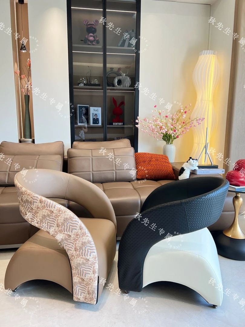 【秋先生高品定制】轻奢现代单人休闲溜溜凳异形靠背溜溜凳溜溜沙发