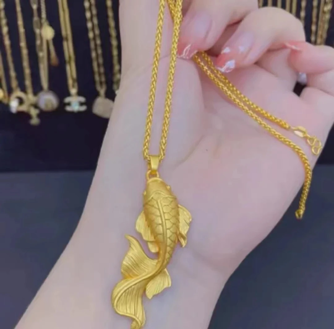 铜合金项链 大号实心金色锦鲤赠送项链