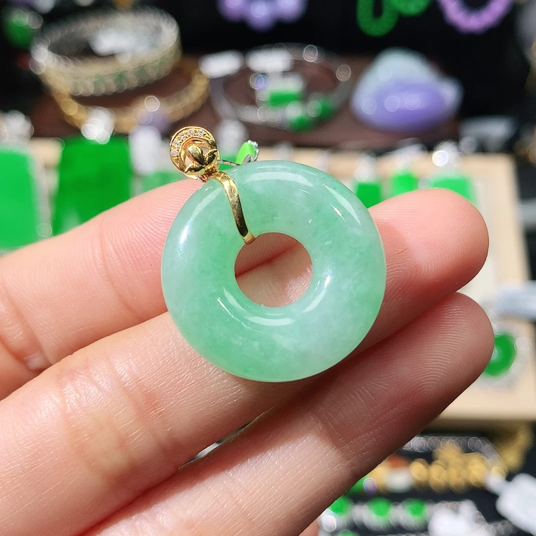 翡翠18K金镶嵌吊坠(不含链)