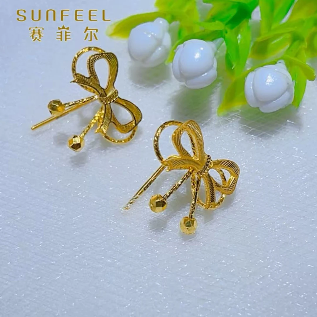 SUNFEEL/赛菲尔黄金足金小确幸蝴蝶结7字黄金耳饰时尚气质5G精工