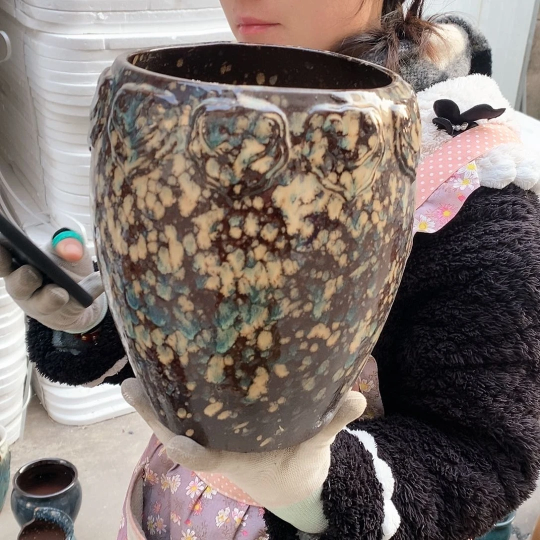 紫砂花盆瑕疵口16高23