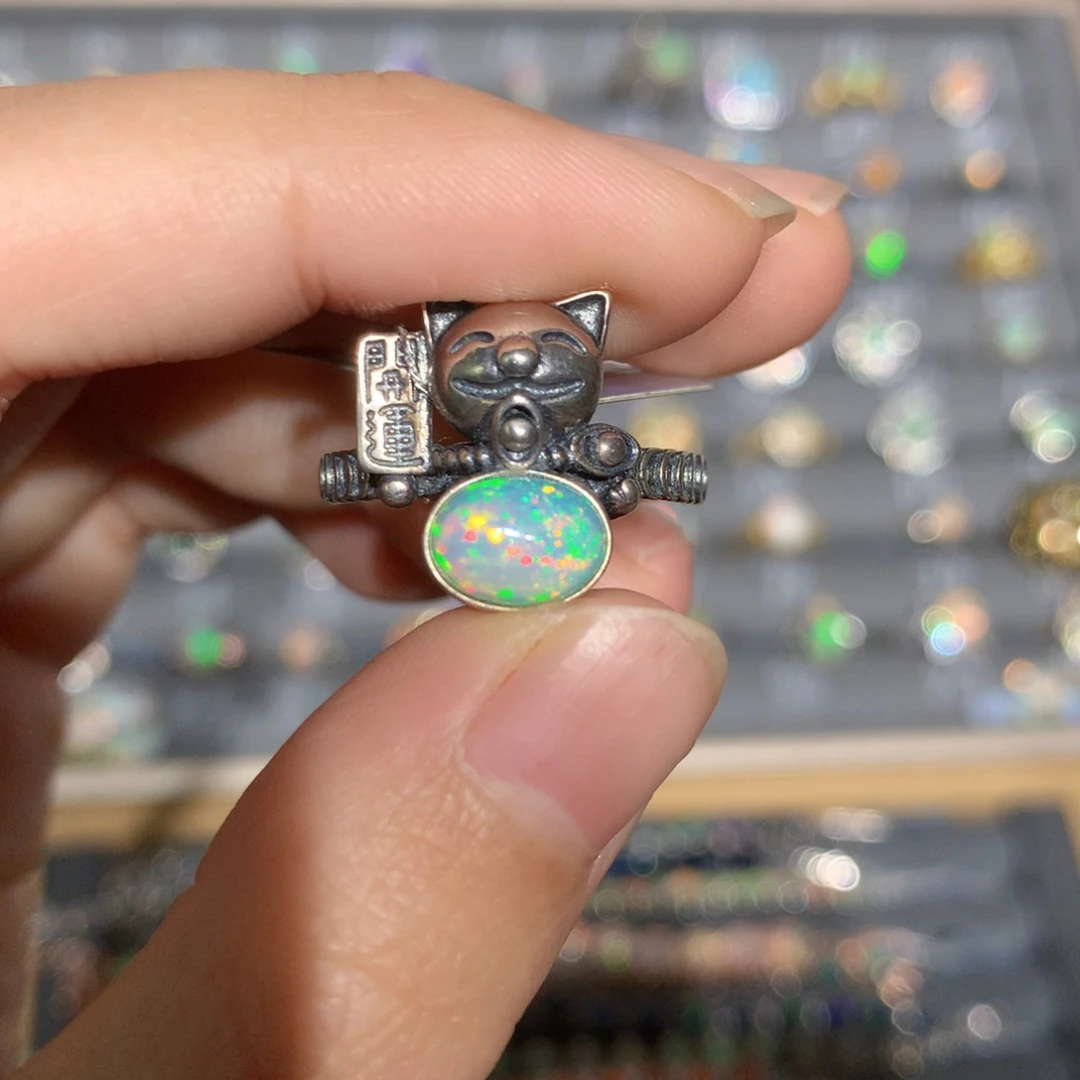 银S925镶嵌欧泊欧泊戒指y