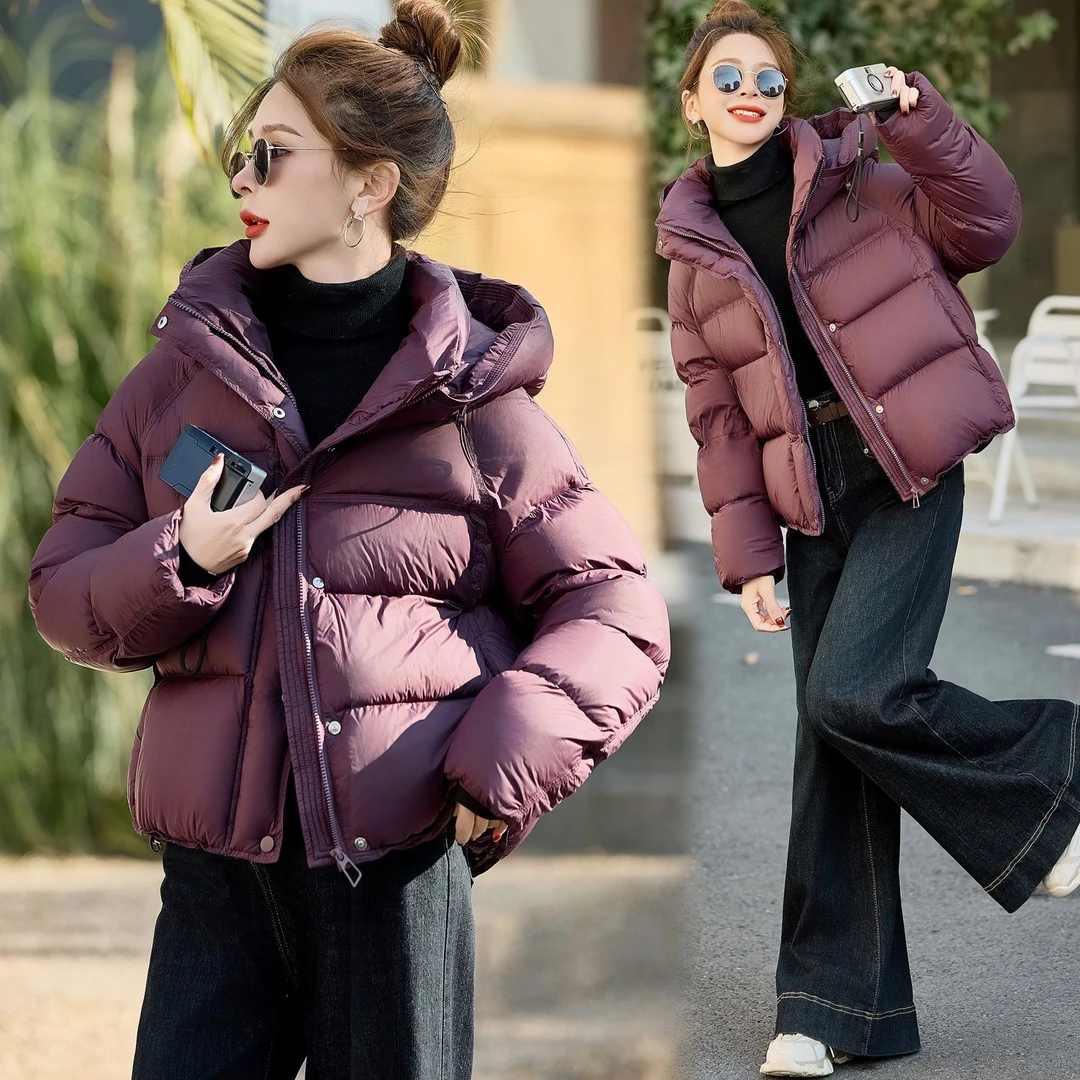 冬季外穿棉服2025短款连帽面包服小个子宽松新款棉衣气质简约雷06