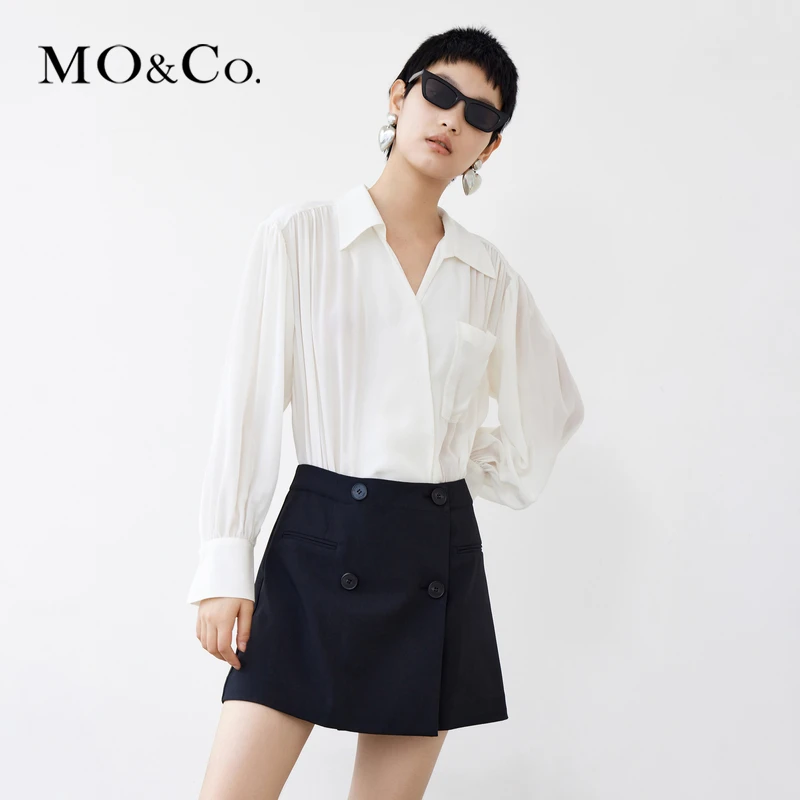 MOCO夏桑蚕丝衬衣拼接不规则连衣裙女休闲时尚女装街头MBB2DRST27