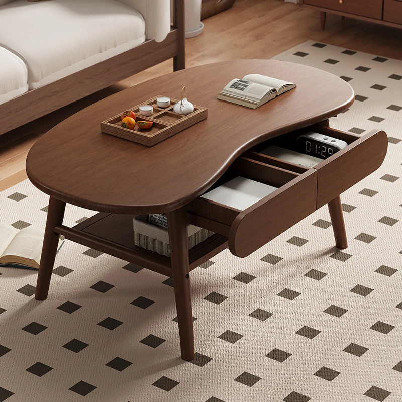 实木茶几客厅家用小户型新款轻奢带抽屉茶桌双层极简茶几桌