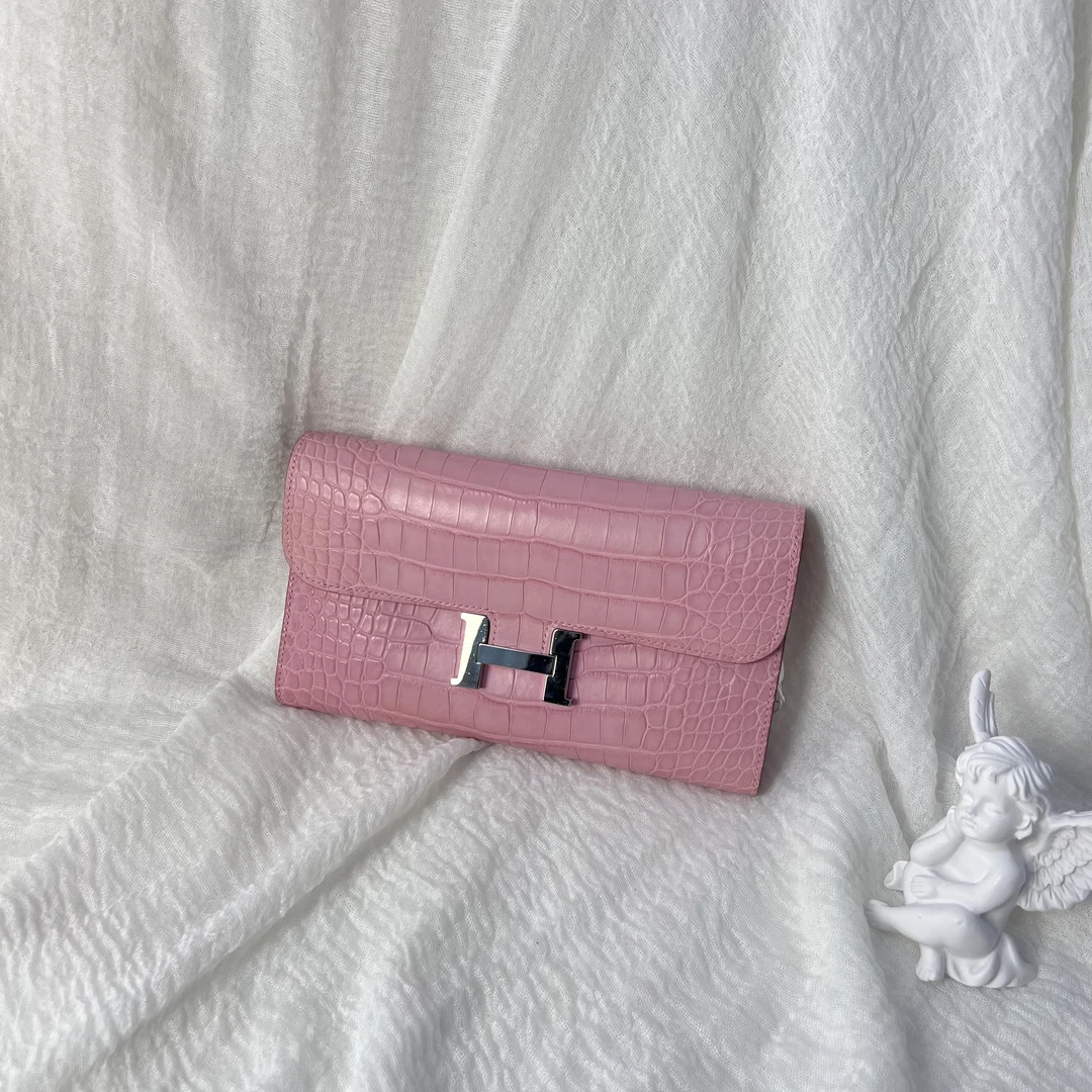 99新 Hermes/爱马仕 康康钱包樱花粉D刻/钱包/250601HJQ5J02