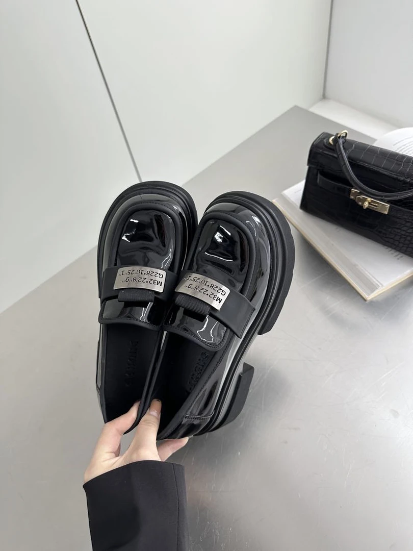 969-7真皮厚底乐福鞋女春季新款百搭英伦风小皮鞋一脚蹬粗跟单鞋