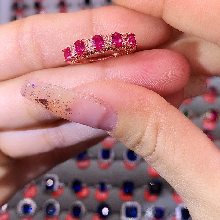红宝石戒指银S925镶嵌