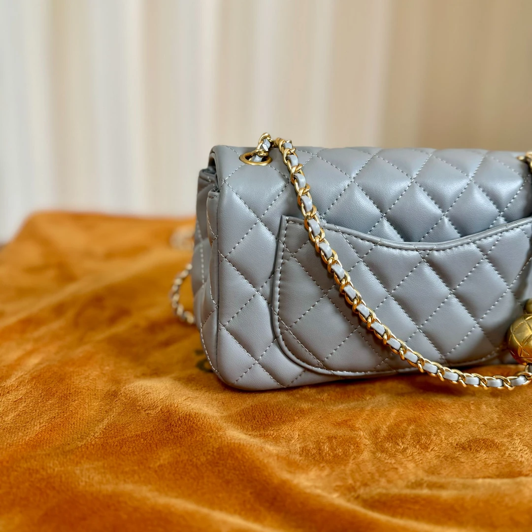 HIRMRIS手工真皮包20-550928-灰  细链金球香