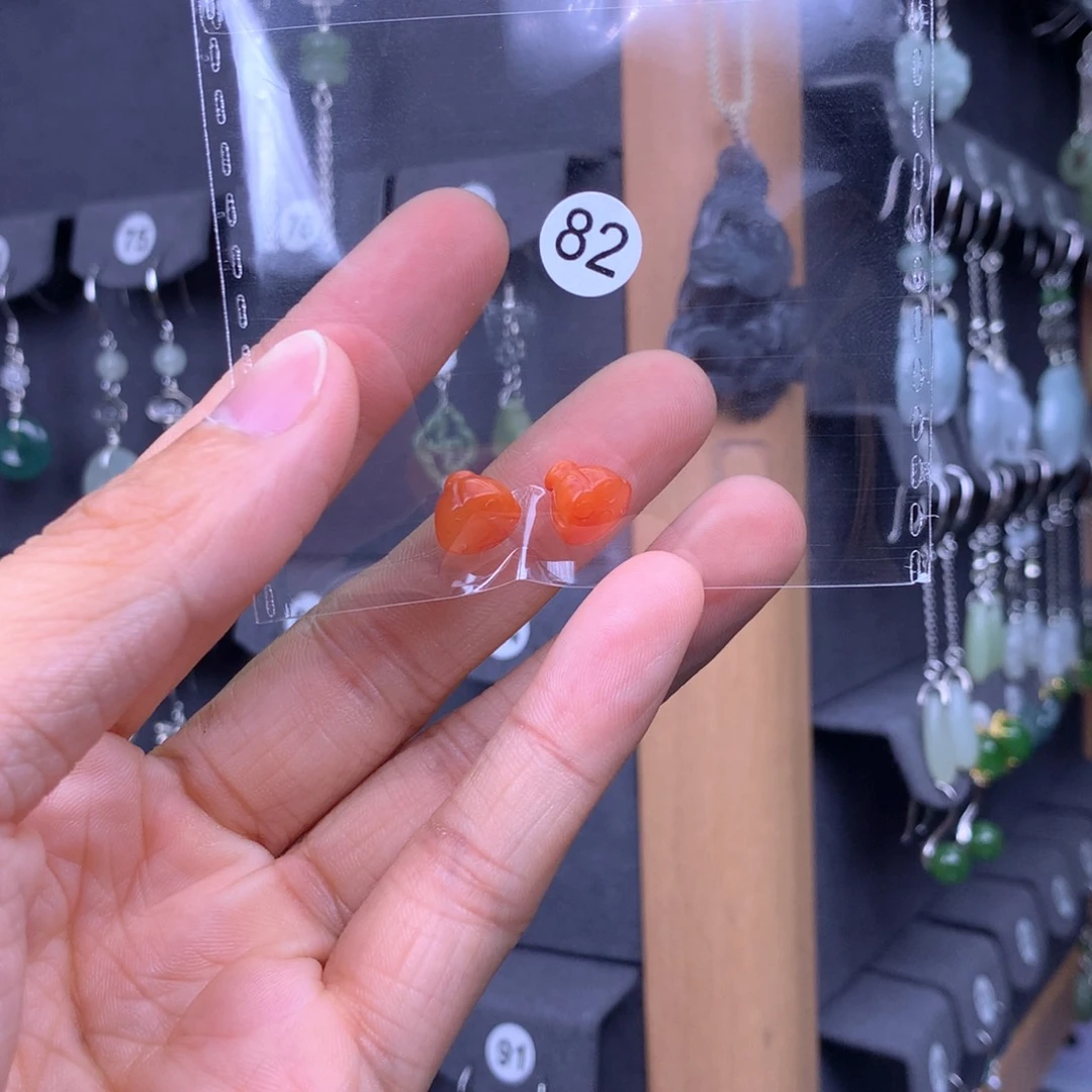 南红玛瑙耳饰银S925镶嵌伊*