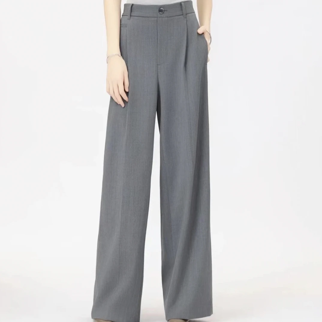 AMASS/阿玛施早秋新款时尚气质直筒高早秋穿搭糯米高腰直筒女裤