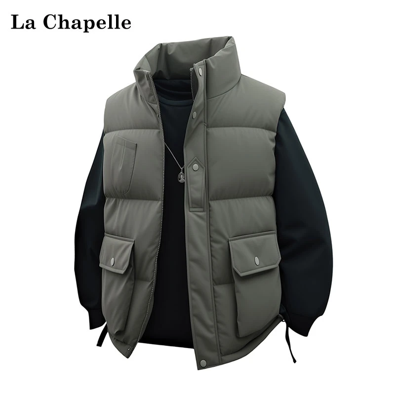 La Chapelle/拉夏贝尔秋冬保暖马甲男纯色百搭休闲立领坎肩外套男