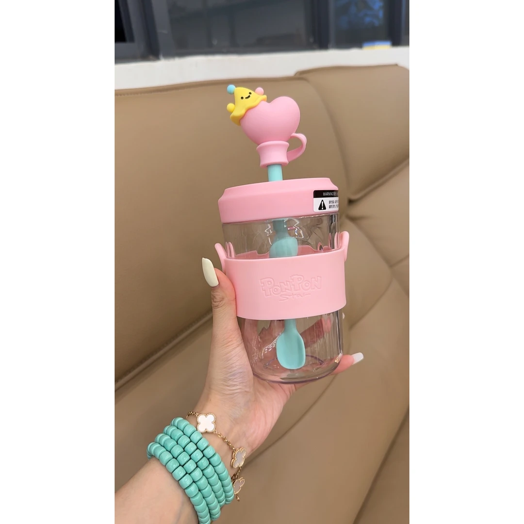 品牌原单PONPON.STAR可爱吸管杯防摔学生水杯【530ml】——1616