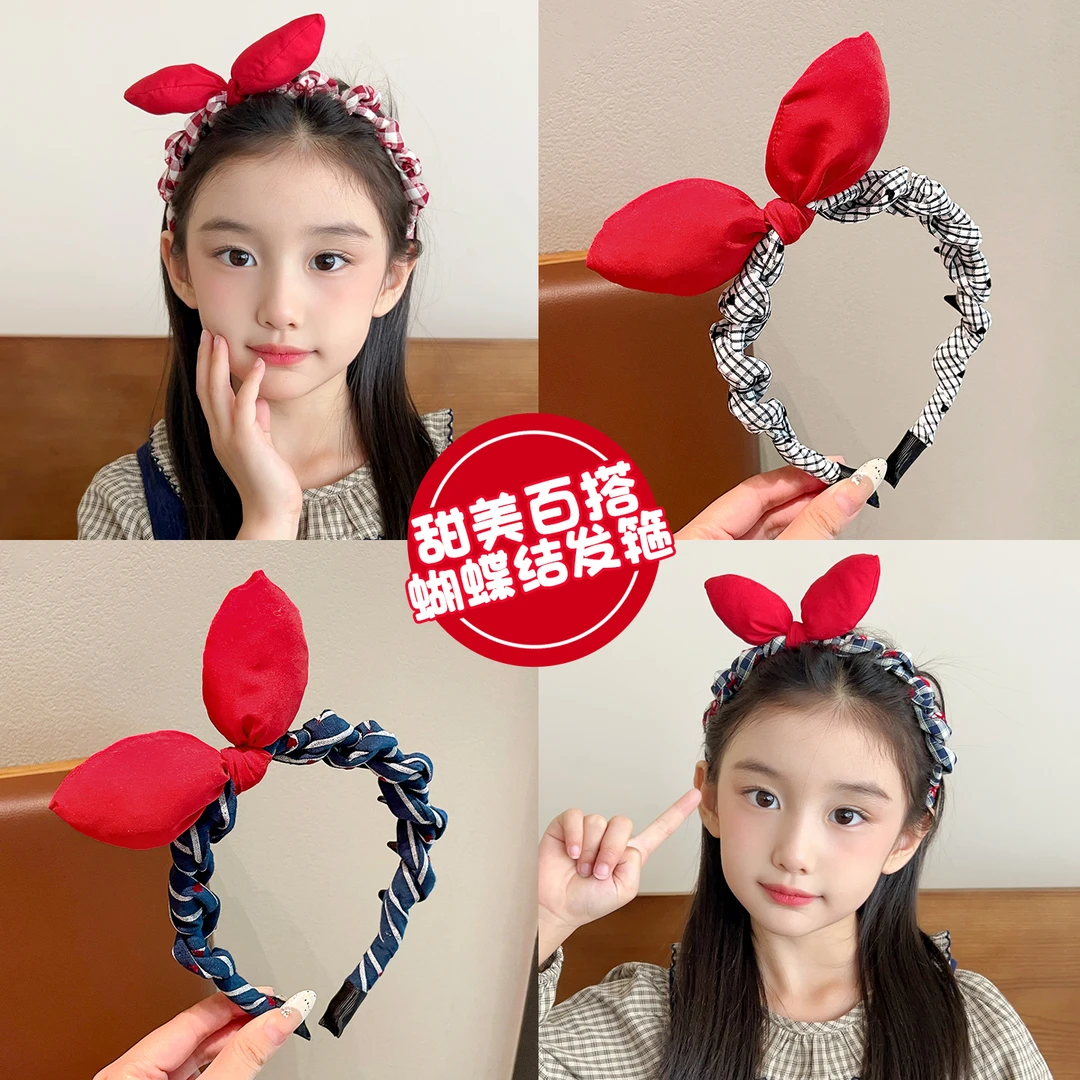 儿童波点蝴蝶结发箍女童可爱兔耳防滑头箍女孩不勒头整理碎发神器