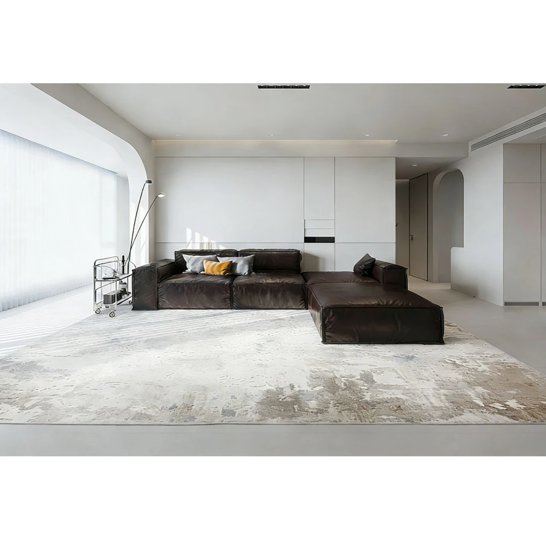 威尔顿机织意式轻奢奶油原木地毯客厅免洗可擦耐脏混色奶油风沙发