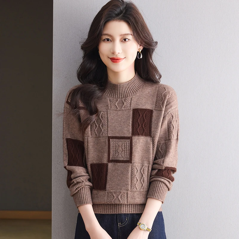 针织人物冬季短款套头款毛针织衫上衣秋冬毛衣宽松洋气时尚百搭