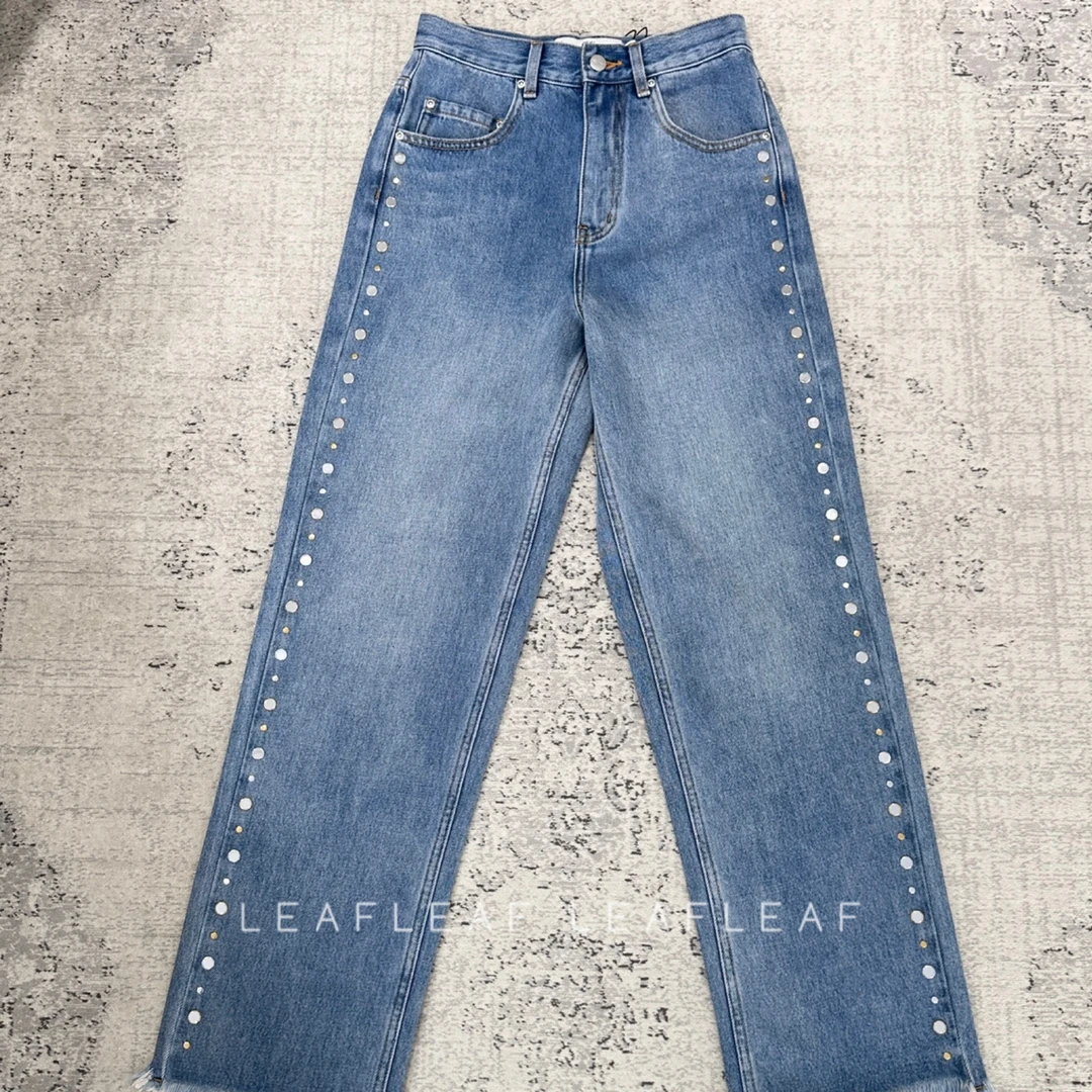 XU ZHI 双排镜面顶珠装饰牛仔裤 LEAFLEAF设计师品牌