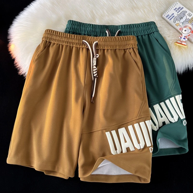 直筒5分裤发泡字母印花篮球短裤男美式五分裤夏季宽松休闲运动裤