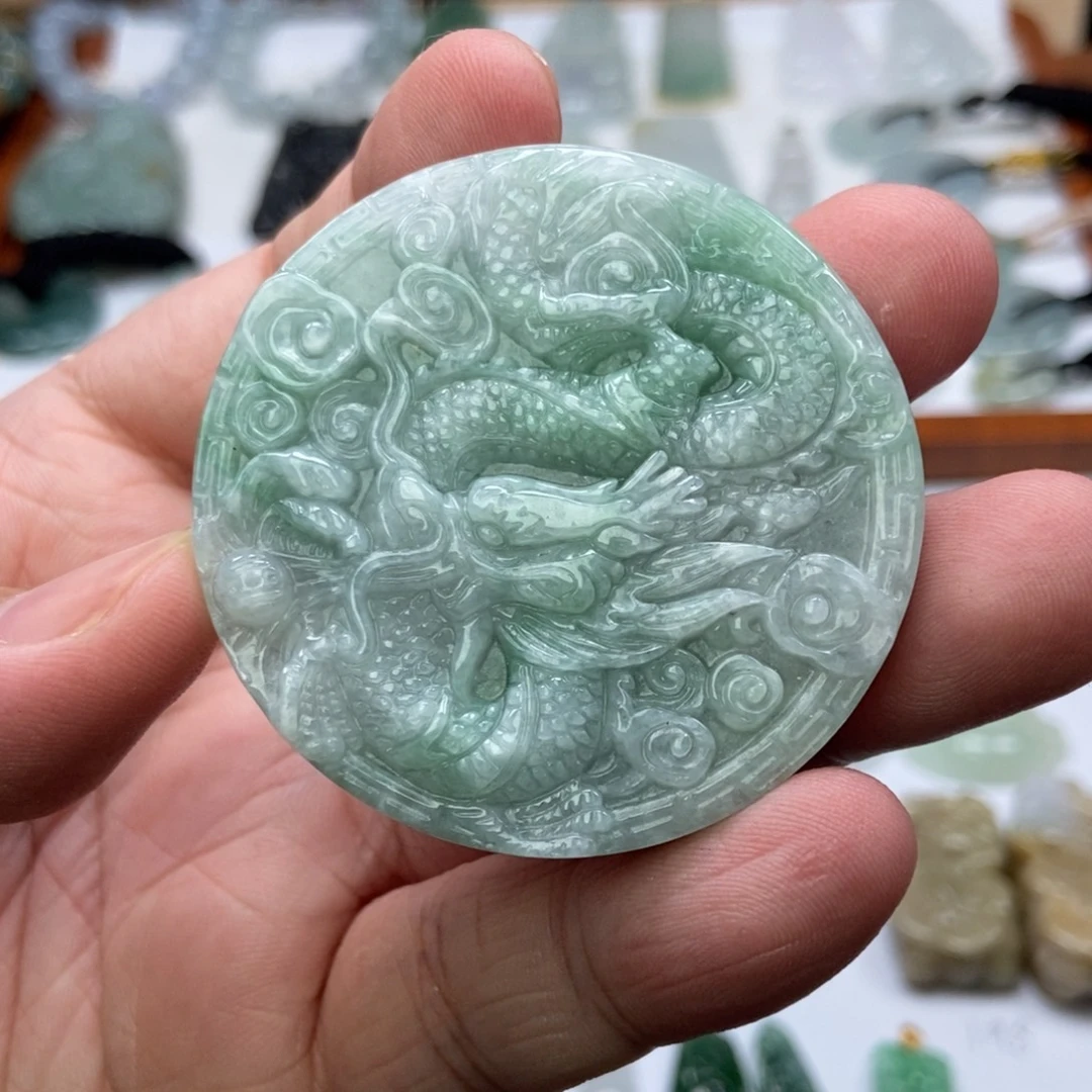 翡翠未镶嵌颈饰龙凤牌  天然缅甸ａ货翡翠