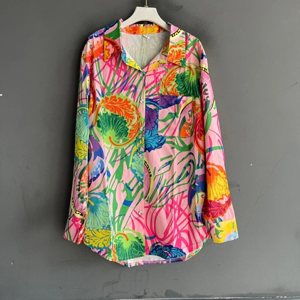 时尚百搭彩色印花设计感减龄女款长袖衬衫