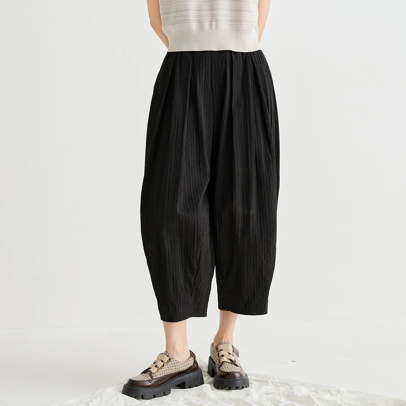 谜底休闲裤女2025夏季新品通勤造型感大廓形哈伦九分裤252MK0680