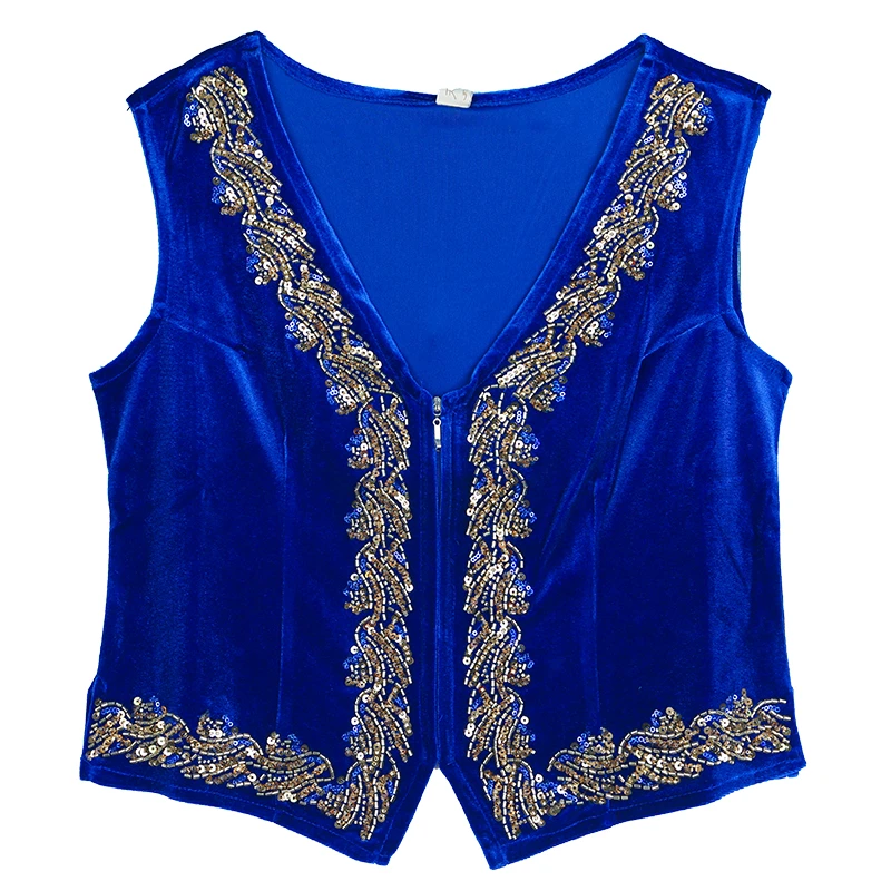 新款时尚民族风重工高档串珠金丝绒短马甲