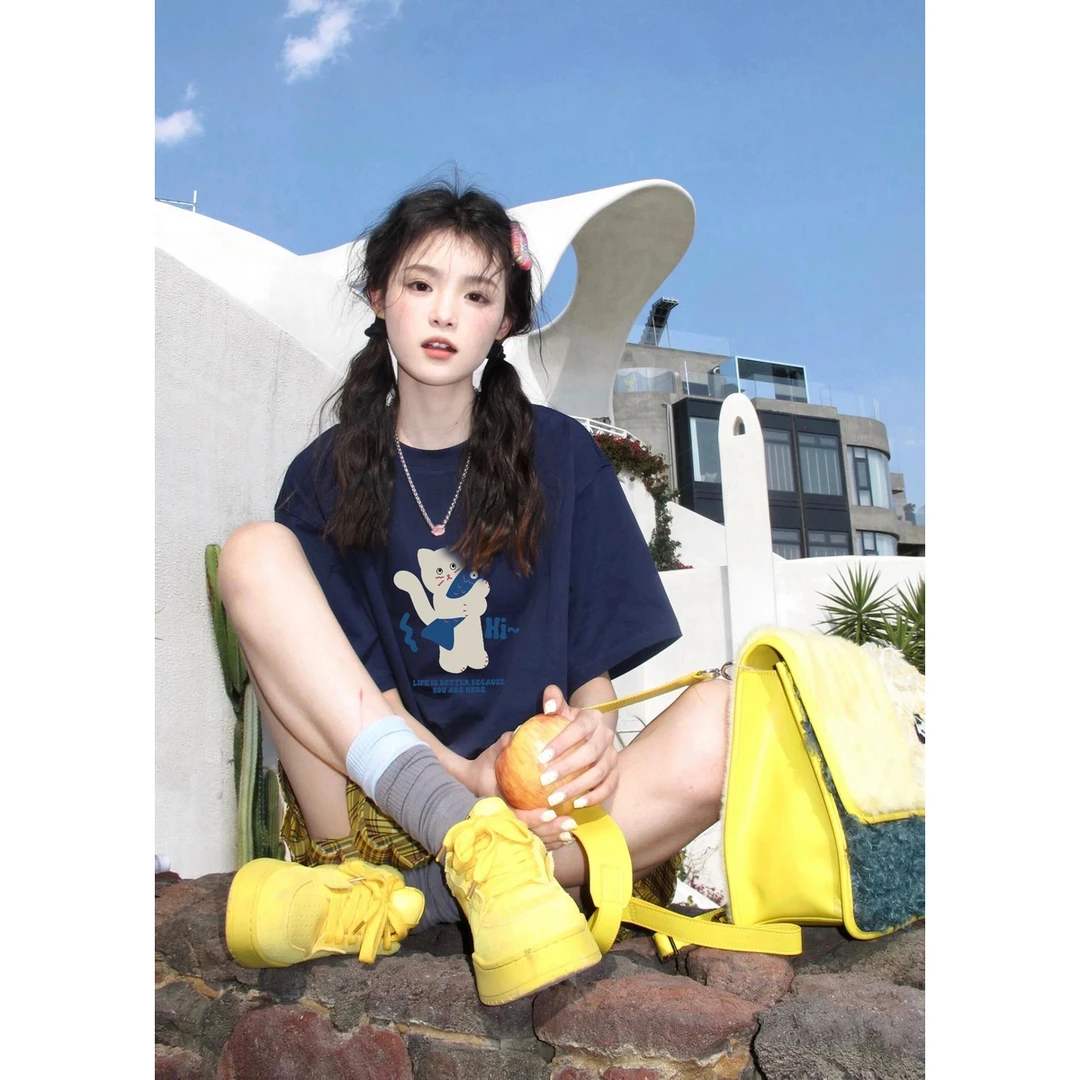 UNUF纯棉美式高街字母短袖t恤女夏季宽松oversize小众设计感上衣