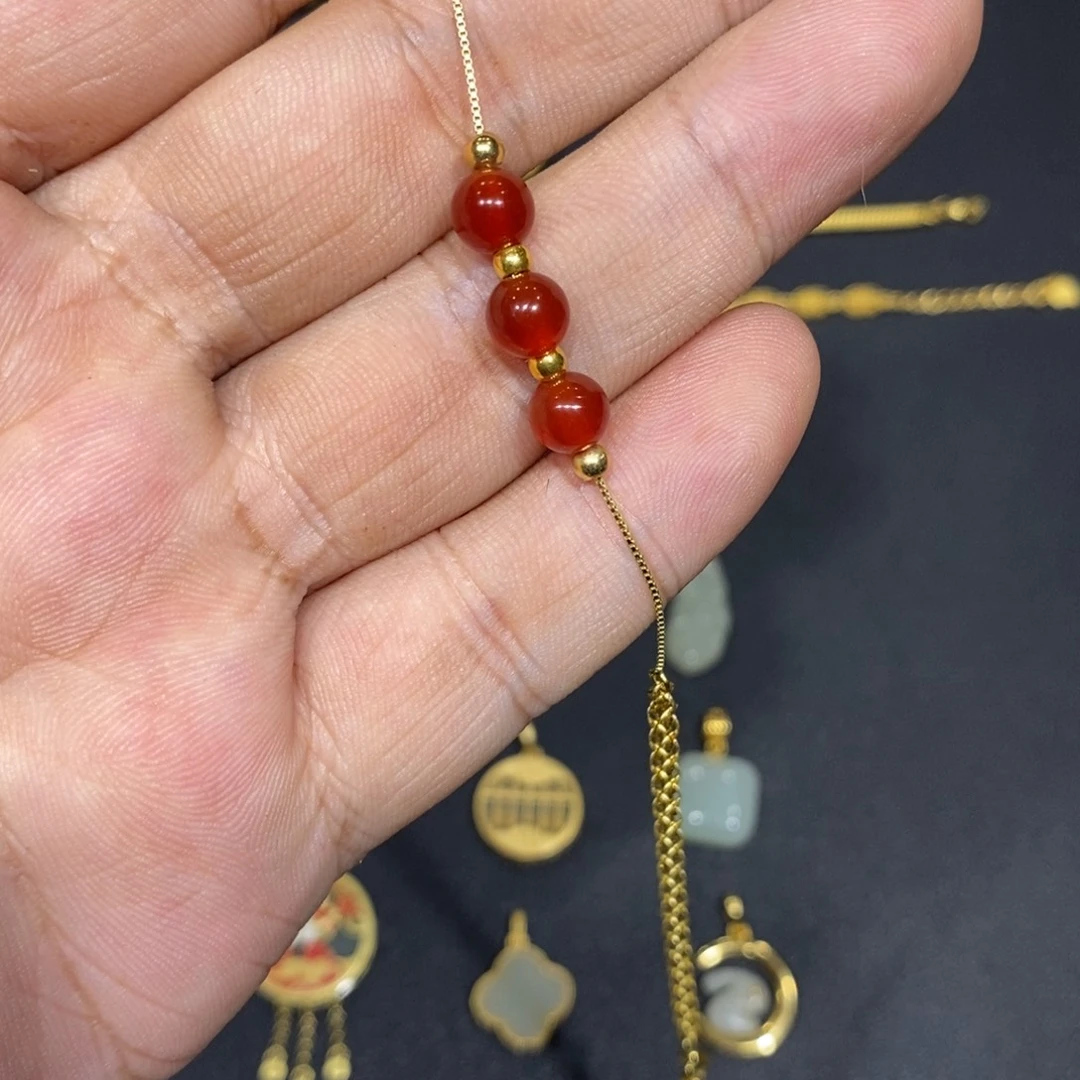 玛瑙/玉髓银S925镀金镶嵌手链