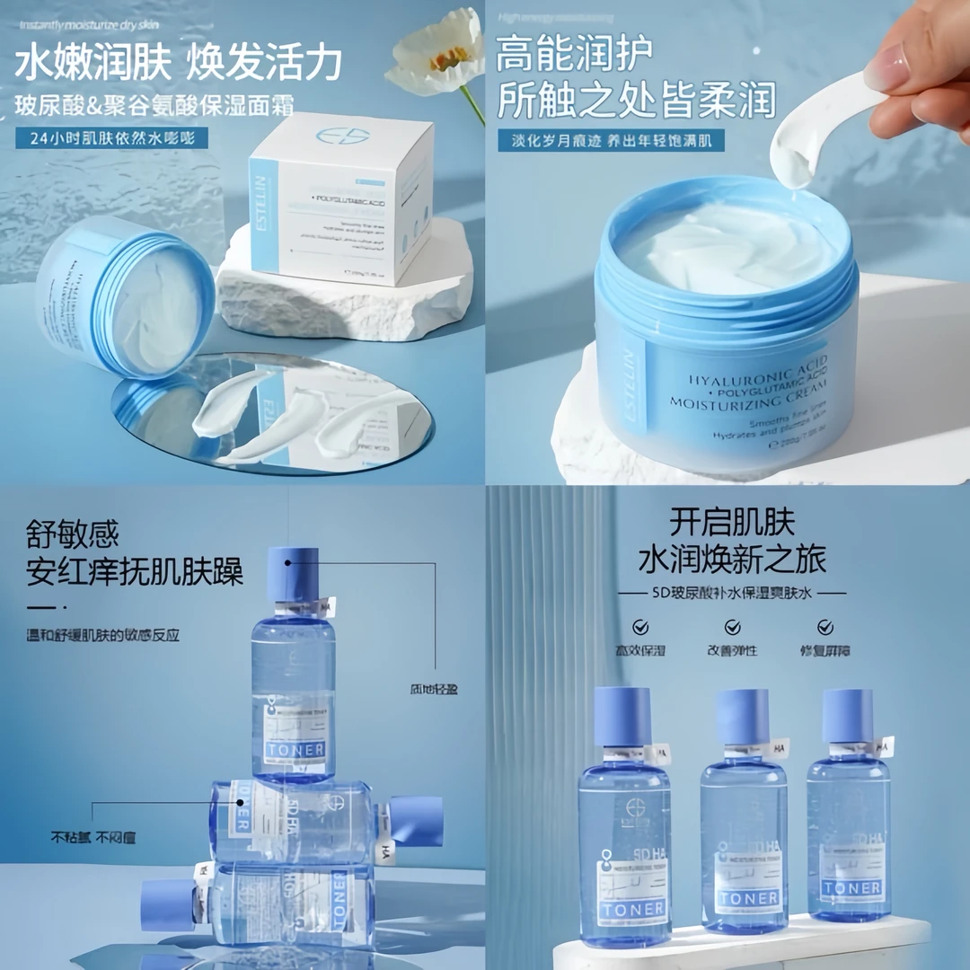 Estelen品牌高瑞护肤5D玻尿酸谷氨酸烟酰胺补水提亮精华水面霜