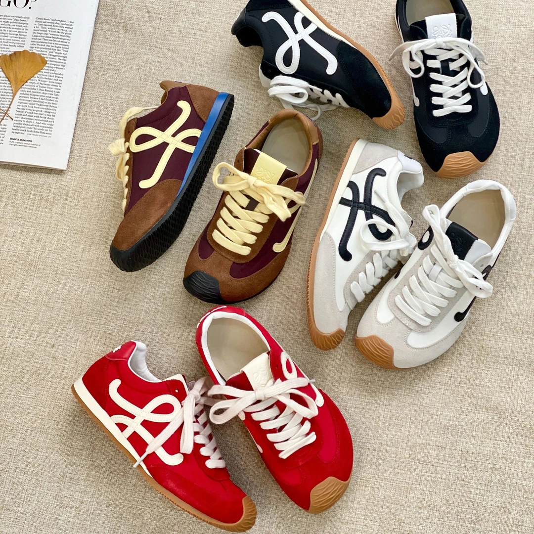 君小姐春季新款德训鞋透气拼色时尚休闲鞋复古百搭系带时尚阿甘鞋