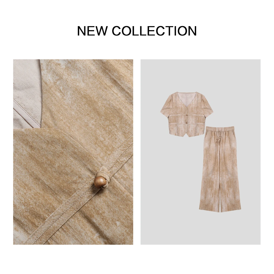 【婷婷专属】做旧短款V领上衣+阔腿裤时尚套装 D3F3197XA