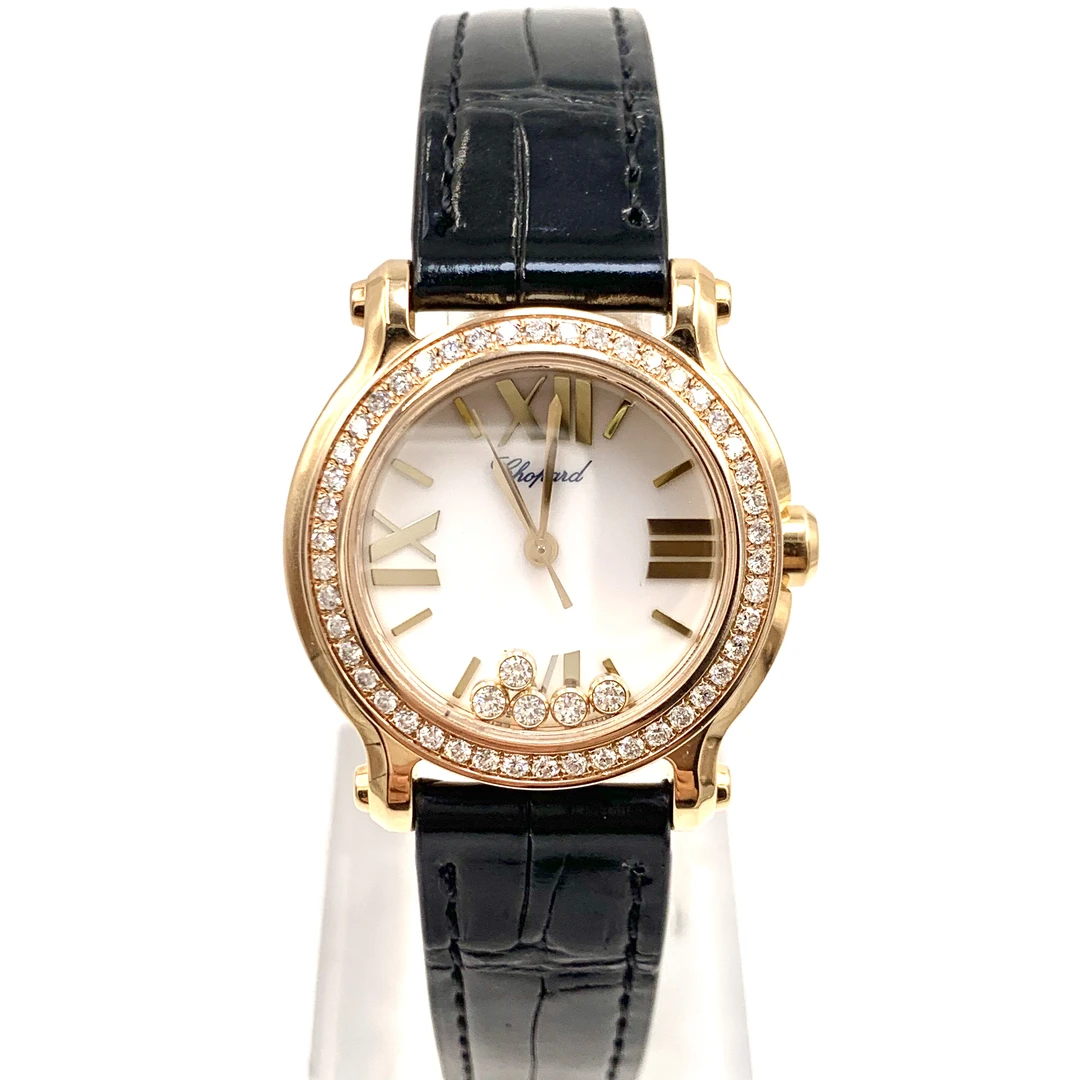 99新 Chopard/萧邦 快乐钻/玫瑰金款/石英/表径30mm/女表