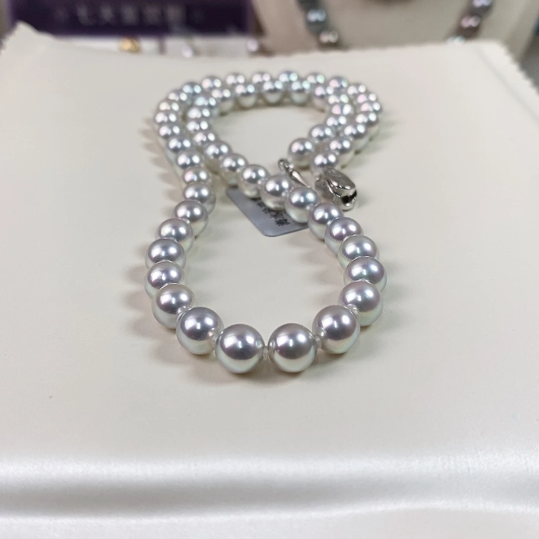 海水珍珠银S925镶嵌项链7-7.5m日本真多麻海水珍珠项链（无调色）