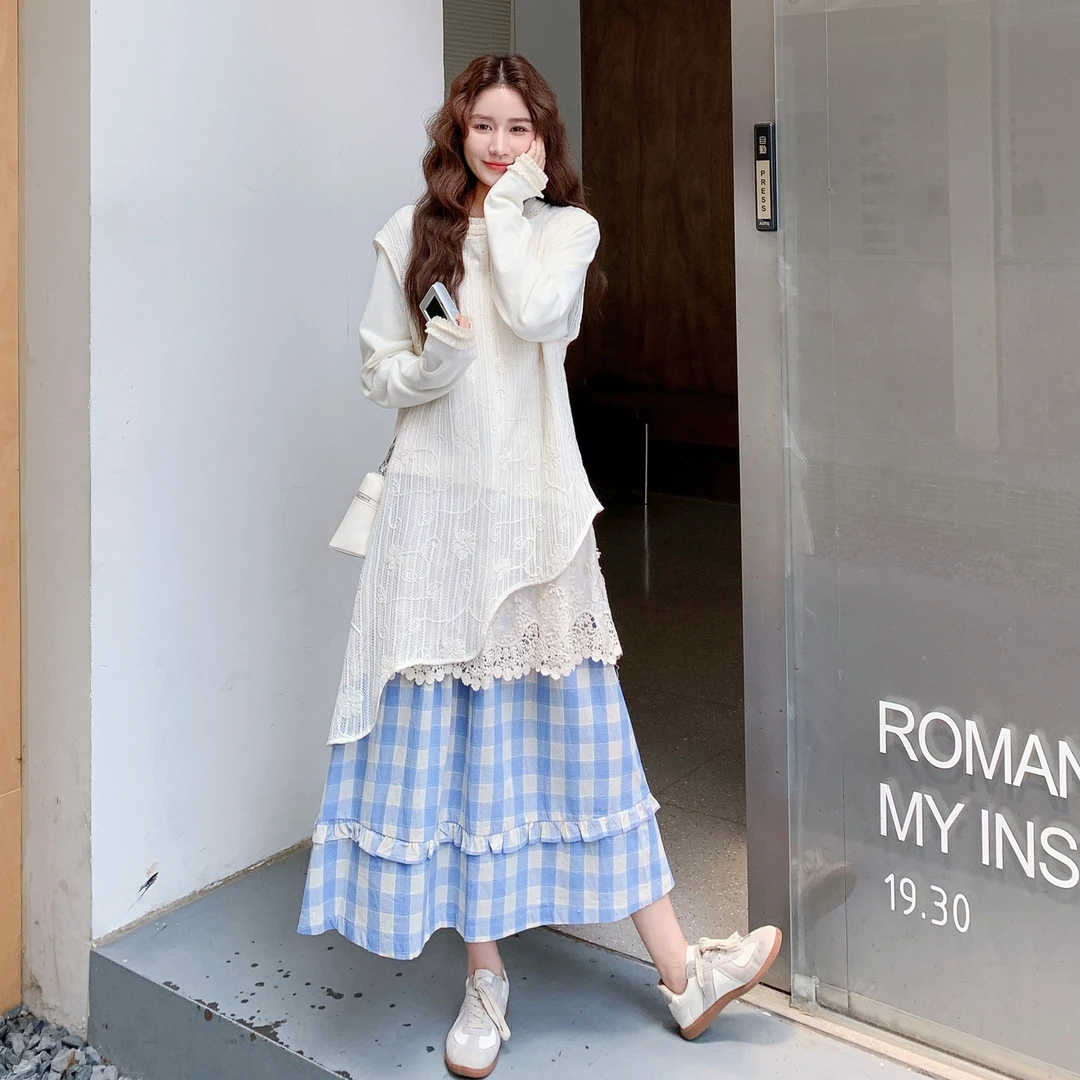 盐甜系休闲减龄套装裙女2025秋季温柔气质马甲打底衫半身裙三件套