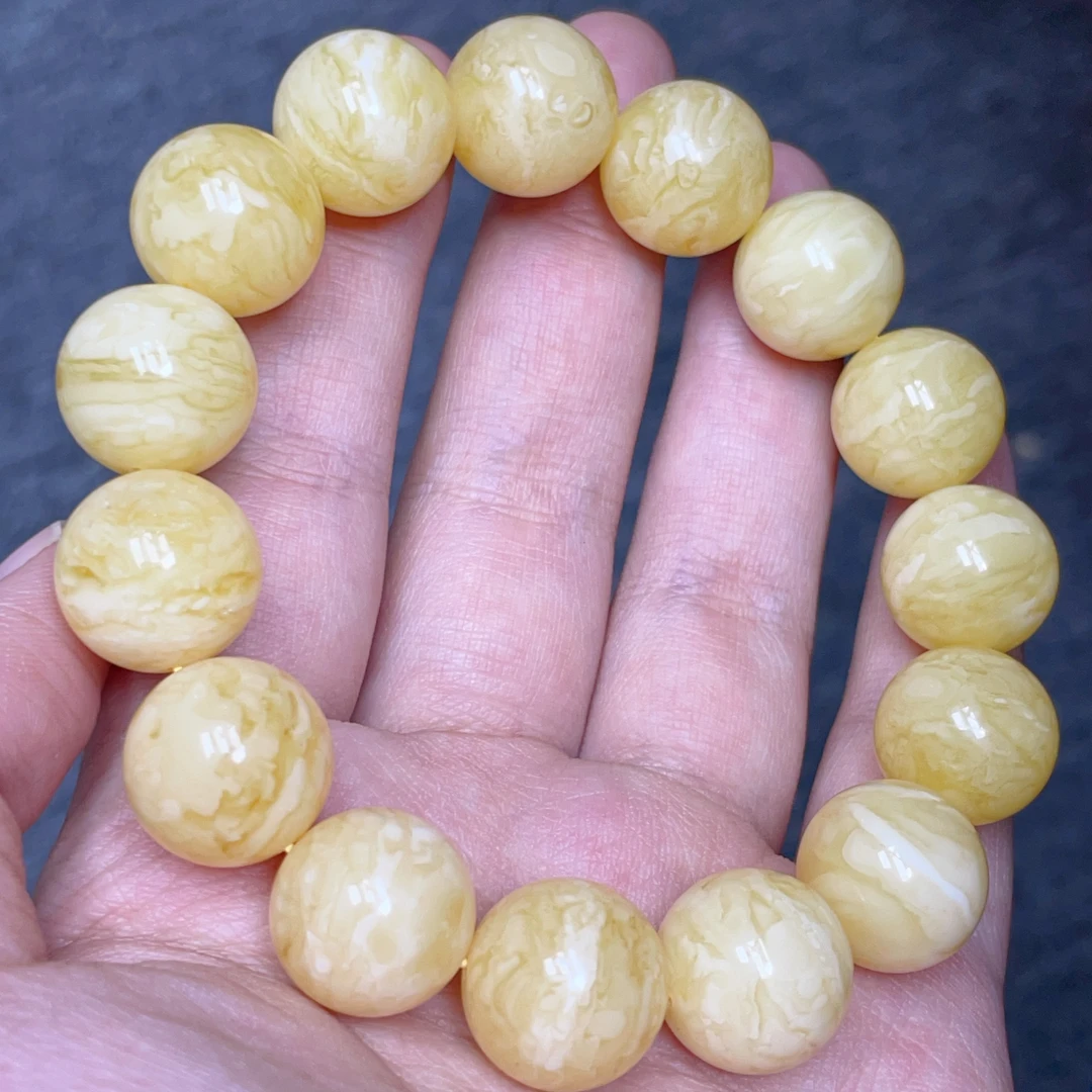 妖孽白花蜡15➕蜜蜡圆珠手串（218号）