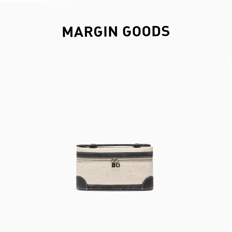 Margin goodsBox Bag纱卡亚麻拼接盒子包手提包