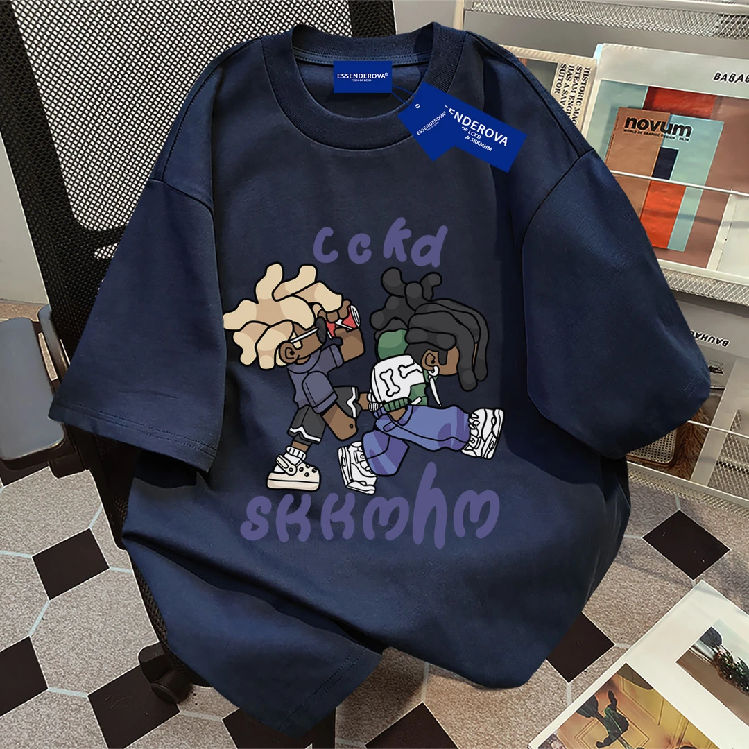 100%纯棉美式街头人物字母印花短袖男女潮牌t恤夏季百搭宽松上衣