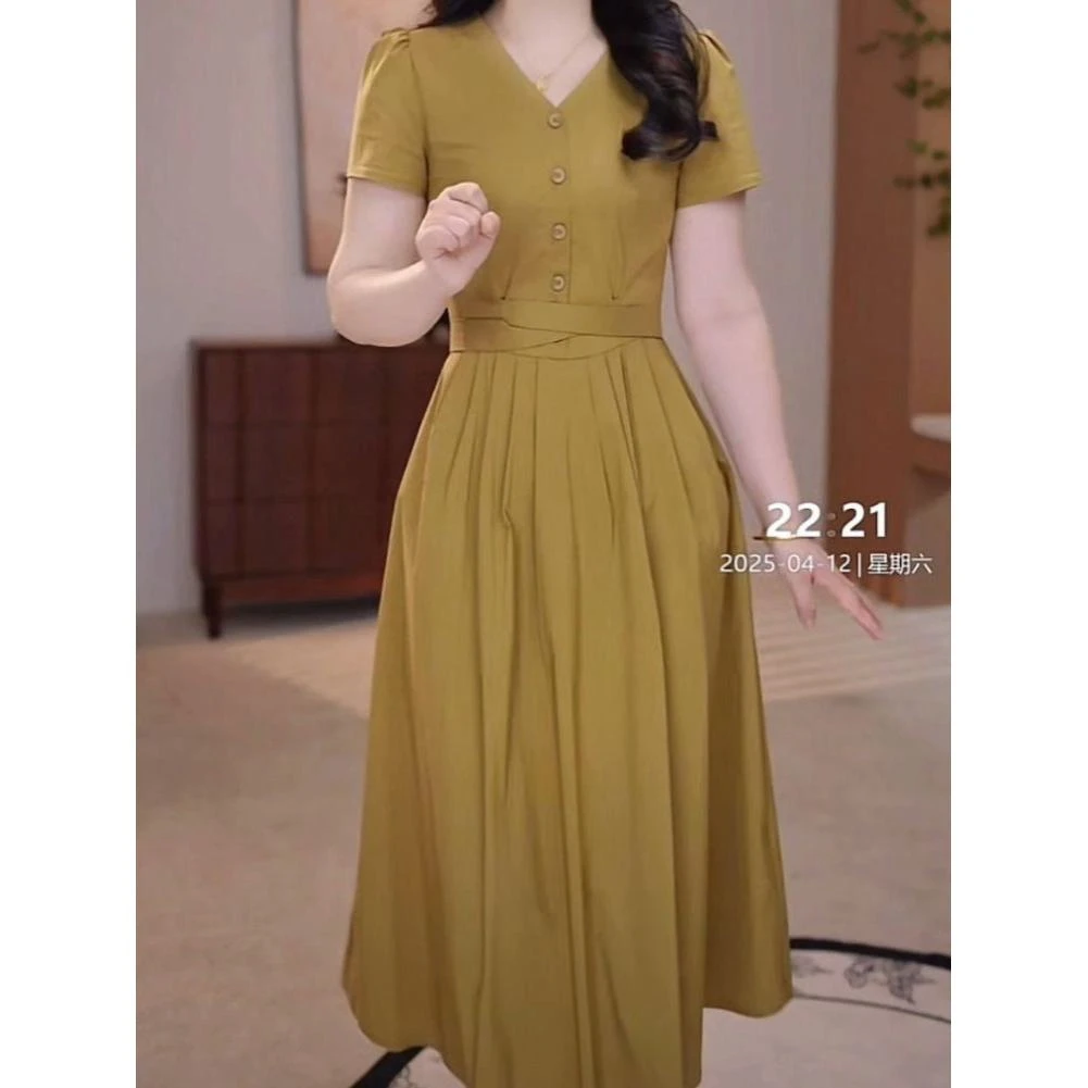 冰丝四面弹连衣裙2025夏季新款时尚气质减龄显瘦大码女装礼服裙子