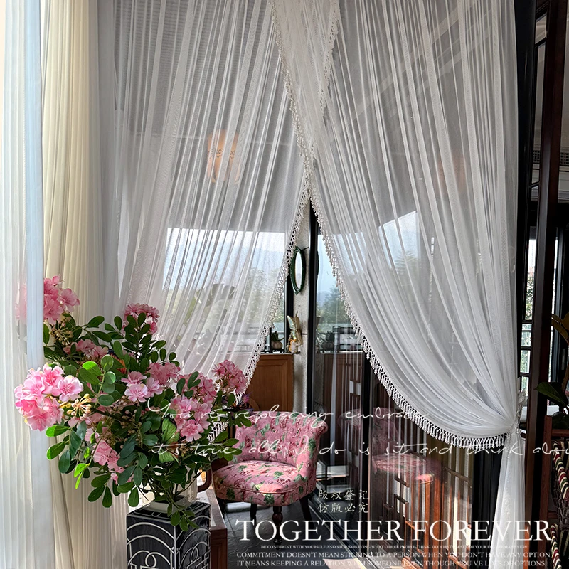 【原创高定】法式重工吊珠门帘免打孔隔断纱帘拱形门氛围感遮挡纱帘