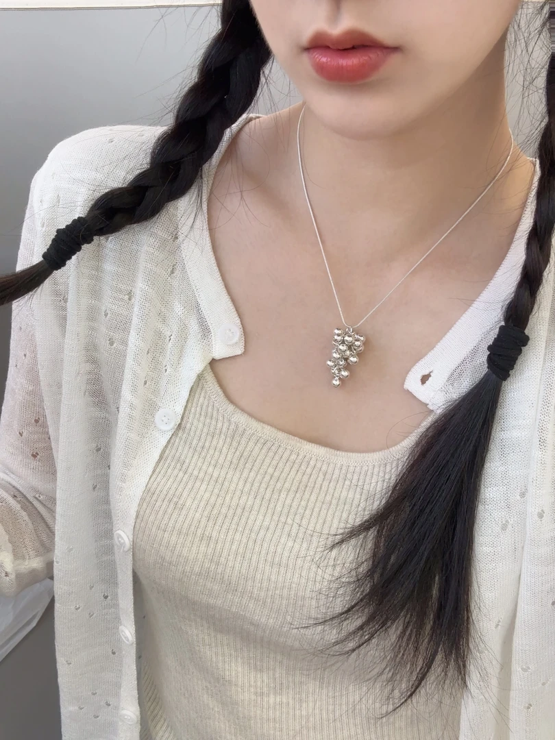 钛钢项链 银色葡萄串项链女小众设计感简约百搭长度可调节