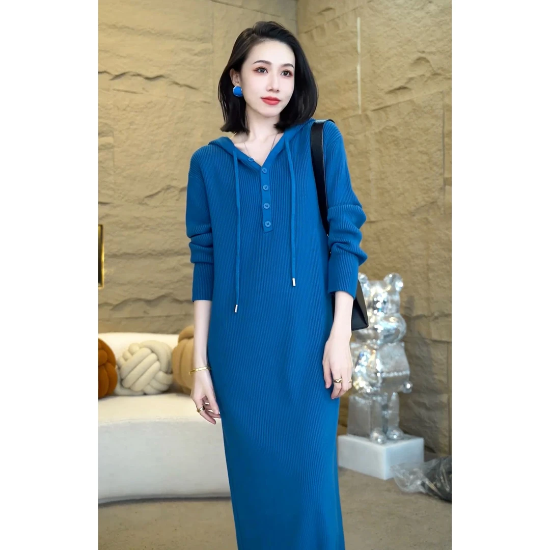 欧颍昇宽松显瘦毛衣裙轻奢高级感休闲连帽女款气质服装连衣裙6965