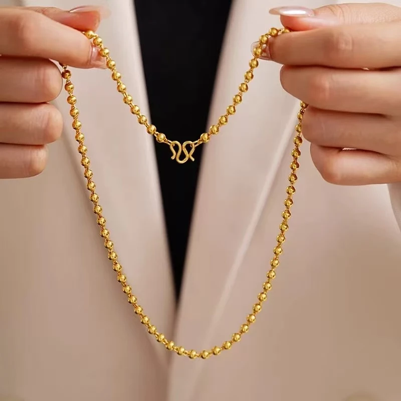 铜合金项链 爆款黄色饰品项链 4mm圆珠项链经典古法工艺