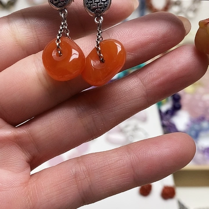 南红玛瑙未镶嵌耳饰南红1