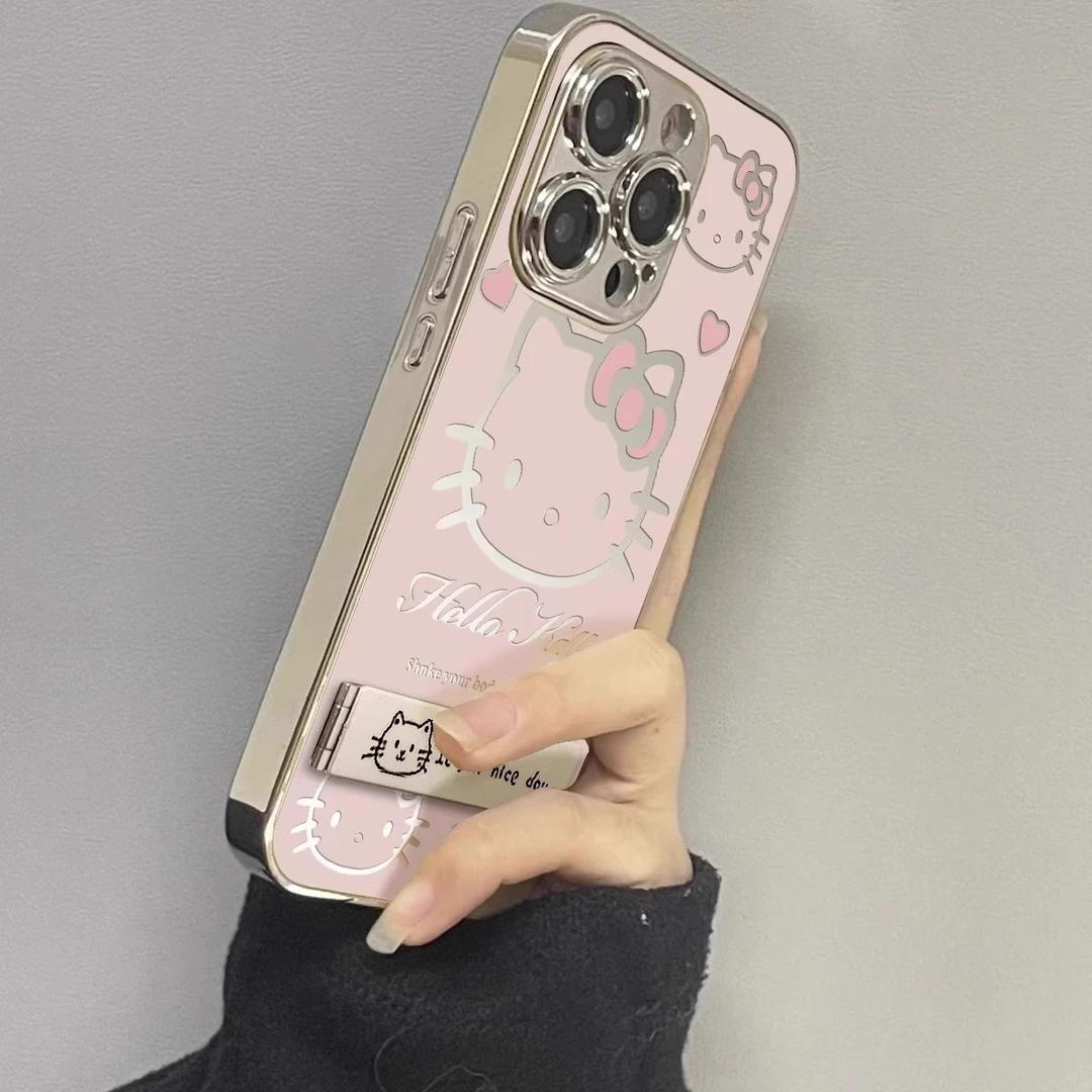 粉色凯蒂猫适用苹果16promax华为p70小米vivo补妆oppo电镀镜面