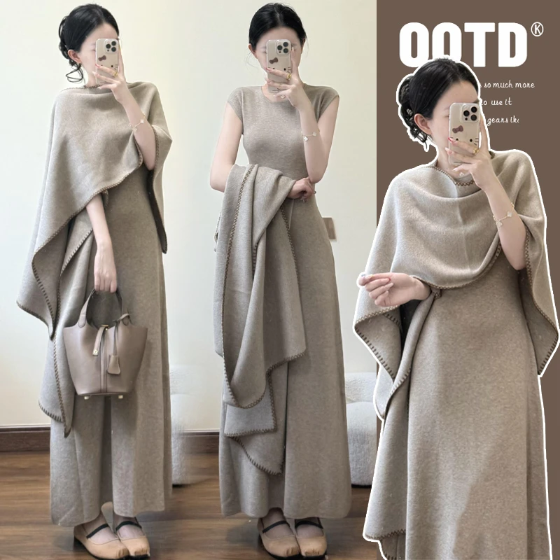 【安安】孕妇装春秋季韩版气质背心裙+披肩两件套时尚款连衣裙套装