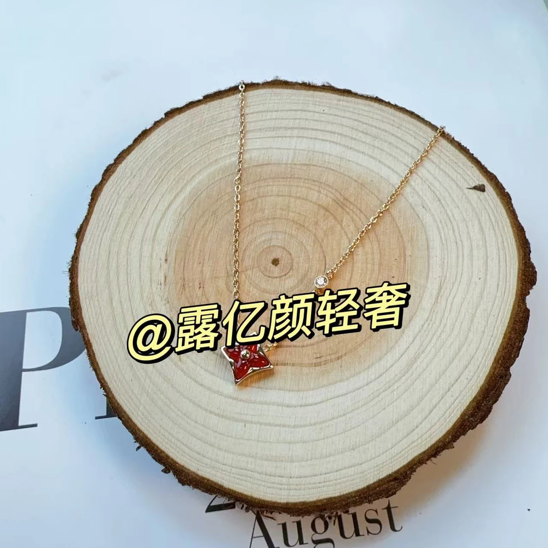 铜合金合成锆石项链 LYY韩国原单自制红色髓髓四叶草项链XL004