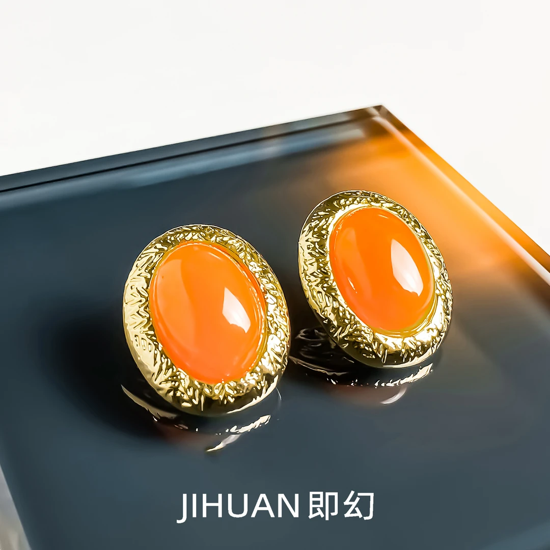 铜合金耳饰 欧美优雅高端轻奢橙色气质时尚简约耳钉102-9722