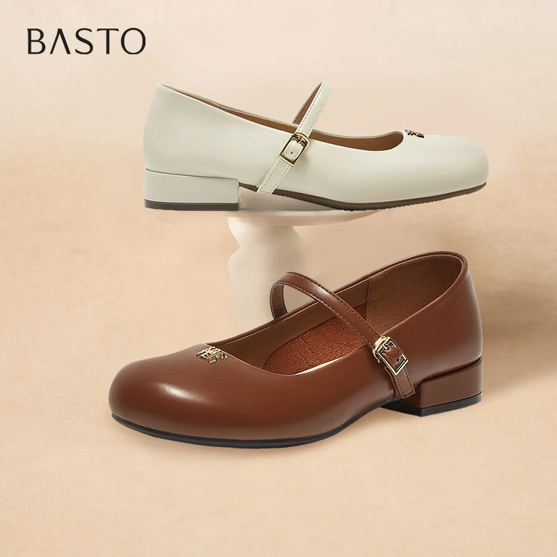 百思图2025春季新款时尚法式复古玛丽珍鞋粗跟女单鞋B8302AQ5