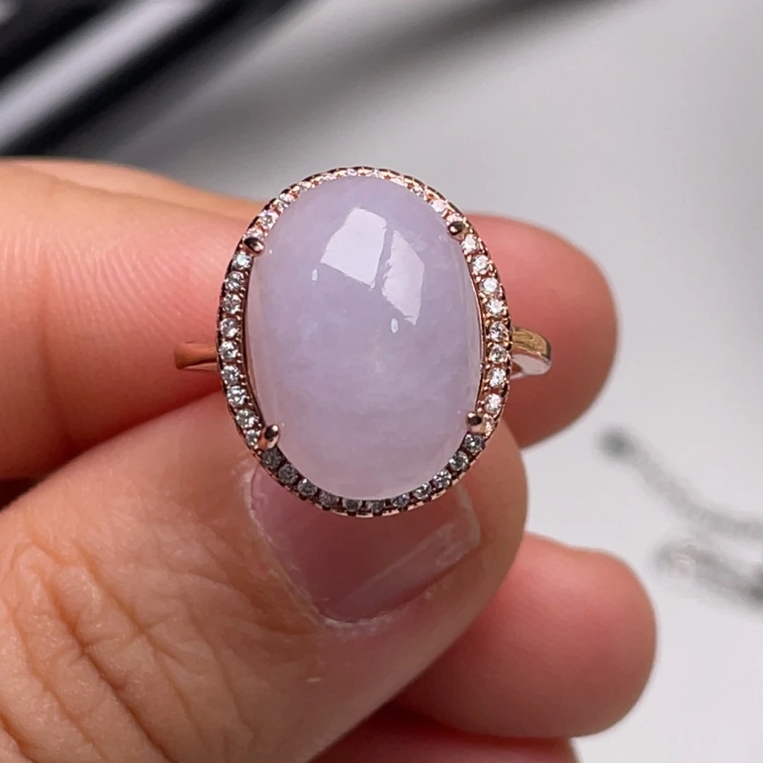 翡翠戒指银S925镶嵌纯天然缅甸翡翠