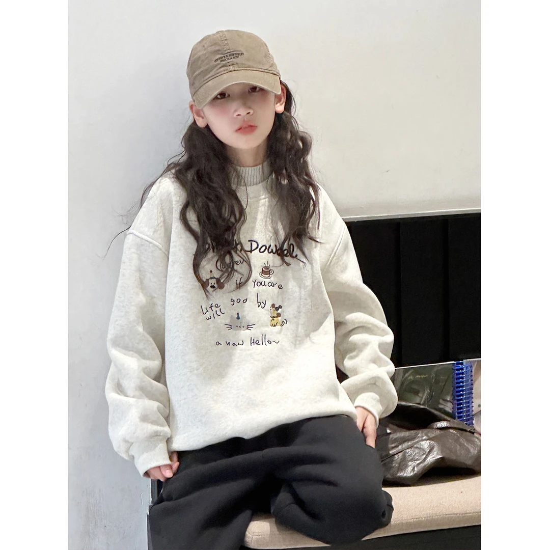 K30334孙小美刺绣针织半高领女童加绒卫衣秋冬装儿童加厚上衣潮